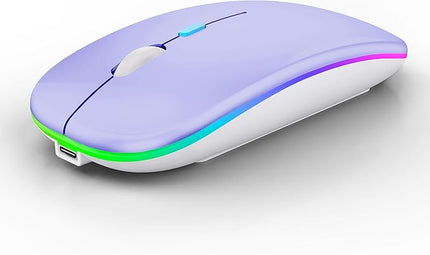 Wireless Bluetooth Mouse Rechargeable Laptop Mice with LED Lights Silent Slim Use(BT5.2 and 2.4G Portable USB Receiver)Dual Mode Computer Mouse for Laptop/iPad/Tablet/Apple/Computer/Mac(Purple)