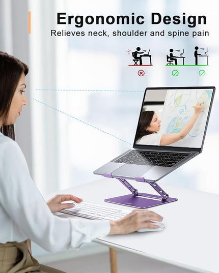 Adjustable Laptop Stand for Desk,Portable Laptop Stand Holder and Riser,Foldable Aluminum Notebook Computer Stands for MacBook Air Pro HP Lenovo Dell Samsung Chromebook, 10-15.6 inch, Purple