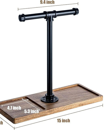 FARM IN Solid Acacia Wood Headphone Stand for Desk Industrial Headset Holder with Storage Base for Gaming and Office Accessories