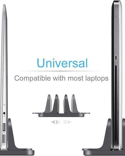 Vertical Laptop Stand for Desk [Adjustable] Sturdy Aluminum Dock Fits All Laptops (up to 20.3 inches) Space Saving, Modern Compact Holder, Compatible with MacBook Pro/Air, Surface, HP, Dell (Black)