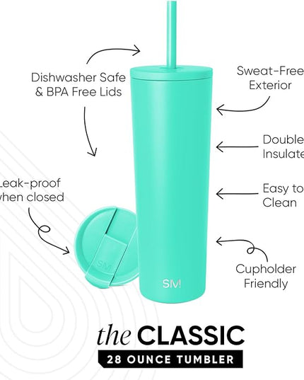 Simple Modern Classic Tumbler with Lid and Straw | Insulated Iced Coffee Cup Reusable Stainless Steel Water Bottle Travel Mug | Gifts for Women Men Her Him | 28oz | Tropical Wave