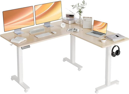 Claiks L Shaped Standing Desk Adjustable Height, Dual Motor Electric Corner Standing Desk, 63x55 inch Sit Stand up Desk with Splice Board, Nature