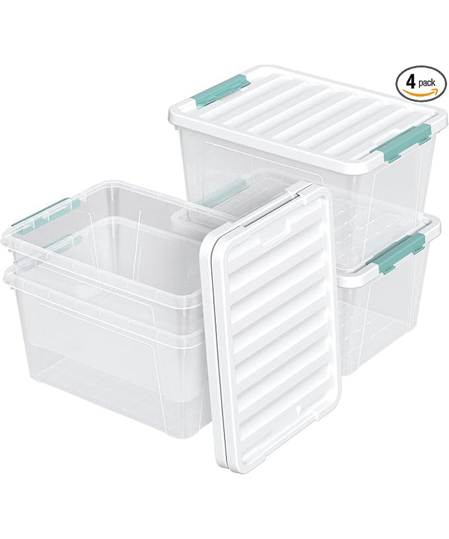 4-pack 35 Quarts Latching Storage Boxes, Large Clear Plastic Storage Tote Bins with Lids