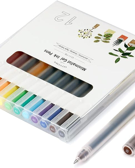 XIZE SH Minimalist Japanese Style Gel Ink Pens Ball Point Pens 0.5mm Fine Point 12 Colored Journaling Pens