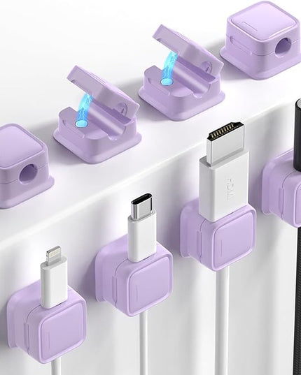 8 Pack Magnetic Cord Organizer, Easy Secure Adhesive Cable Management, Wire Holder Keeper Organizer Management, Hide/Organize Phone USB Charger Cable for Home,Office,Car,Desk,Nightstand-Purple