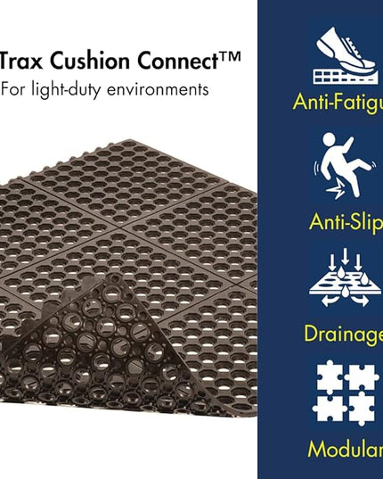 NoTrax 3' x 3' Light-Duty Rubber Drainage Mat, Customizable Modular Interlocking Design with Ergonomic Support, Lightweight, Anti-Fatigue, Non-Slip Surface, Black, 501S0033BL