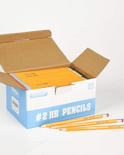 Rarlan Wood-Cased #2 HB Pencils, Pre-sharpened, 200 Count Bulk Pack