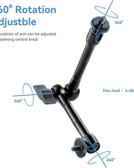UTEBIT 11" Magic Arm Clamp Mount Kit, 360° Ball Heads with ARRI 1/4" & 3/8" Thread Screw, Camera Mount Adjustable Friction Arm w Super Clamp for DSLRs, Camera Cage, Monitor, LED Light, Action Camera