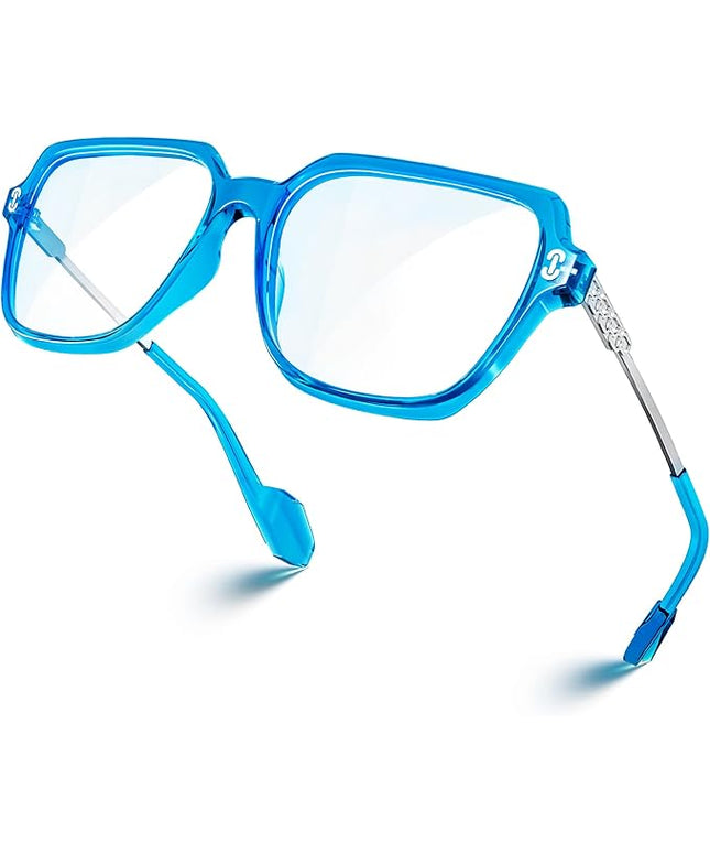 VISOONE Oversized Blue Light Blocking Glasses with Chic Square TR90 Frame and Metal Temple for Women Men REMY