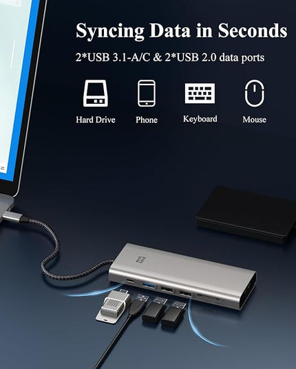 USB C Docking Station Dual Monitor Adapter,Minthouz Displayport Docking Station with Dual DP,USB Hub 4K HDMI,100W PD in,10Gbps USB A/C,2.5G Ethernet Port for for Windows & Mac and More