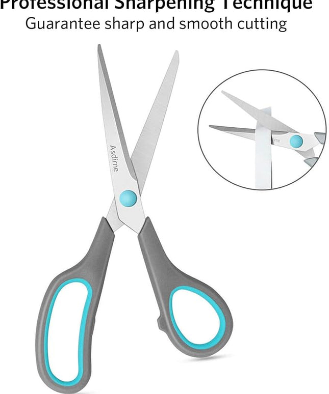 Asdirne Scissors Set of 4, Premium Stainless Steel Razor Blades, Ergonomic Semi-Soft Rubber Grip, Suitable for School, Office and Family Daily Use, 9.6''/8.5''/6.4"/5.4", Blue&Gray