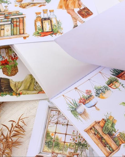 Dwpetzo Spring Cottage Scenery Scrapbook Stickers, 20 Sheets A5 Pre-Cut PET Washi Stickers Book for Journaling, Junk Journal Supplies, Bujo, Collage, Crafts Arts
