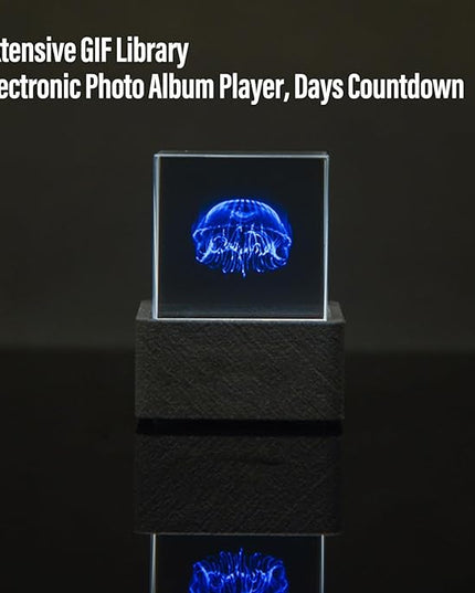 Hamwesh LED Holographic Photo Display, WiFi Smart Weather Station Digital Time Clock with GIF Animations and Custom Photo Album Player Creative Cool Desktop Decor for Car