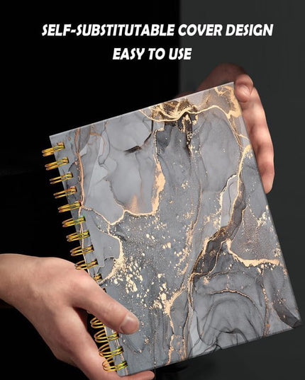 Spiral Journal Notebook for Women,A5 College Ruled Notebooks 6"x 8.4", 120 Pages (60 Sheets) Lined Journal with Premium Thick Paper,Perfect for School Office Home(Luxury Gray Gold Marble)