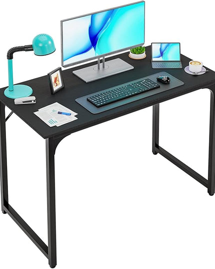 PayLessHere | 39 Inch Computer Desk | Black | Office Desk with Metal Frame, Adjustable Feet | Water-Resistant, Scratchproof Surface | Sturdy Writing Table for Home Office or Study | Pack of 1