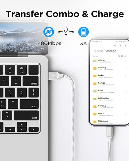 etguuds USB A to USB C Cable 6ft, 2-Pack, 3A Fast Charging Type C Charger Cord for iPhone 17 16 15 Pro Max 16e 17 Air, Samsung Galaxy S25 S24 S23 S22 S21 S20 A17 A16 A56 A55 Flip Fold, White