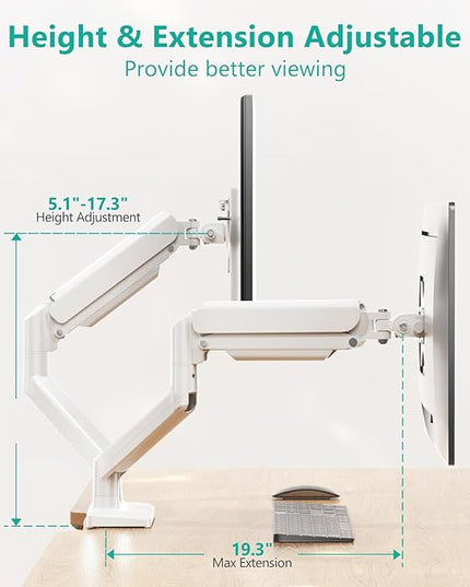 WALI Dual Monitor Stand for 17-32 inch Screens, Dual Monitor Arms for 2 Monitors Holds up to 19.8 lbs, Adjustable Gas Spring Dual Monitors Mount, VESA 75x75/100x100mm (GSMP002NW), White