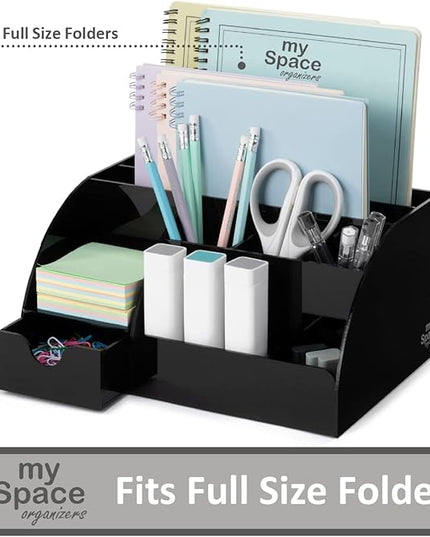 My Space Organizers Black Desk Organizer with 9 Compartments - Desktop Office Supplies and Desk Accessories Organizer