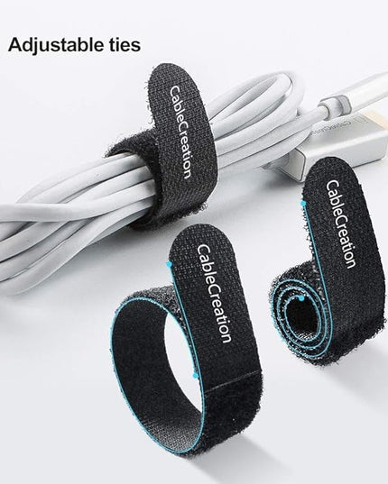 CableCreation Fastening Cable Ties Reusable, Premium 6-Inch Adjustable Cord Ties, Nylon Cable Management Straps Hook Loop Cord Organizer Wire Ties Reusable Black, 50PCS