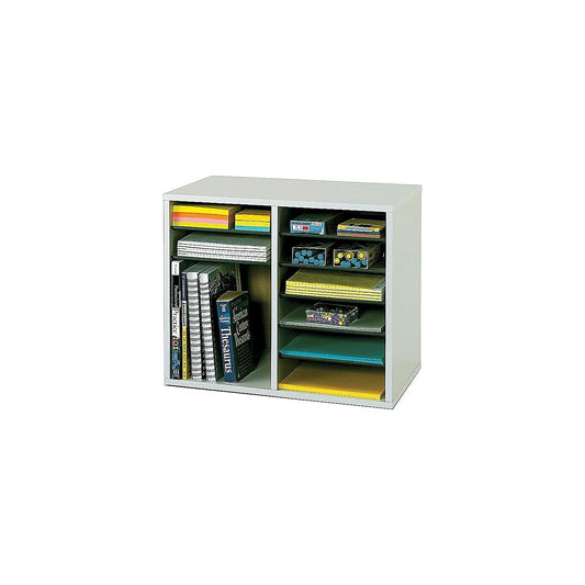 Safco Literature Organizer, 12 Compartments, Office and Classroom Mailbox with Adjustable Shelves, Wood Paper and Mail Sorter, Gray