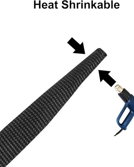 MECCANIXITY Braided Cable Sleeves Heat Shrinkable Fabric Sleeving, 5/16" 16ft Black 2:1 Ratio Heat Shrinkable Cord Protector for Harness Cable, Network Cable Protection, Cable Management