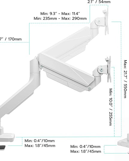ARES WING Ultrawide Monitor Arm, Heavy Duty Single Monitor Mount for 13"-49" Curved Screens, Adjustable Stand for Desk with C-clamp & Grommet Base up to 40 LBS, White