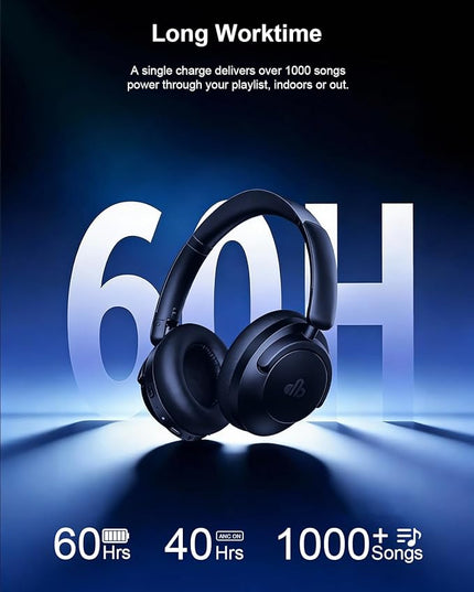 Hybrid Active Noise Cancelling Headphones, Over-Ear Bluetooth Headphone, 60H Playtime, Deep Bass, Transparency Mode, Foldable Comfort Ear Cups, Electronic Gadgets, Ideal gift for Travel Office - Navy