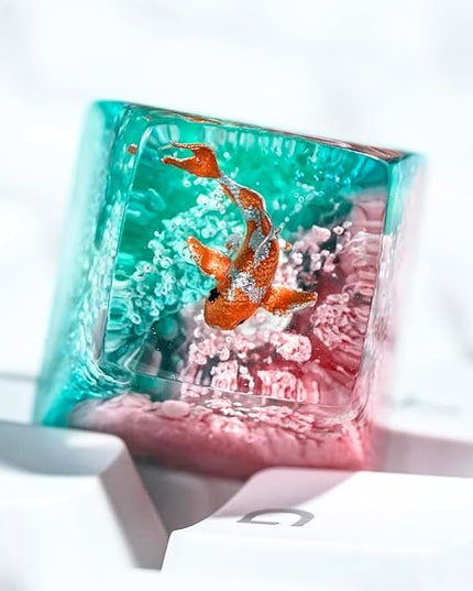 Kohaku Koi Artisan Keycap Pastel Pink and Blue Ocean R1 SA Profile Custom Keycaps 1U ESC Handmade Gaming Resin Key Cap Cherry MX Switch Compatible Mechanical Keyboard Koi Lover Gift