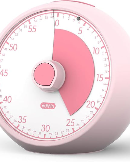 Conchstar Visual Timer for Kids 60-Minute - Countdown Timer with Optional Alarm, Focus Tool for ADHD & Autism, Time Management for Homework, Chores, Office, Kitchen, Teaching & Study Routines (Pink)