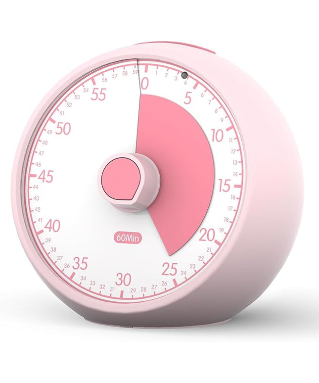 Conchstar Visual Timer for Kids 60-Minute - Countdown Timer with Optional Alarm, Focus Tool for ADHD & Autism, Time Management for Homework, Chores, Office, Kitchen, Teaching & Study Routines (Pink)