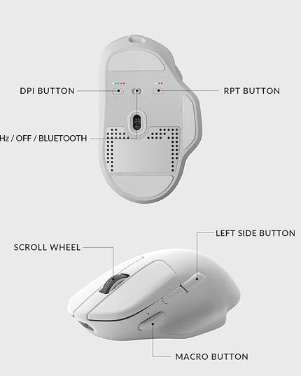Keychron M7 Wireless Computer Mouse, 26K DPI Optical Computer Mouse, 2.4 GHz/Bluetooth/Wired with Macro Button 63g Lightweight Ergonomic, Up to 70 Hours Worktime for Laptop macOS/Windows - White