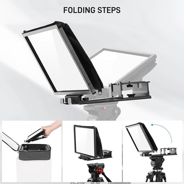 GVM 12" Teleprompter kit with Remote Control & App, Collapsible Teleprompter for iPad Tablet Phone DSLR Camera, Prompter with Carry Case, HD Refective Display, for Video Recording/Vlogger