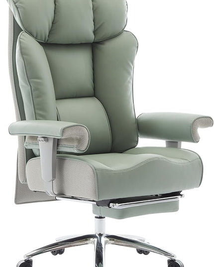 Efomao Big and Tall Green Office Chair 450LBS – Ergonomic High-Back Executive Chair with Footrest, Adjustable Padded Armrests, PU Leather Computer Chair with Lumbar Support for Home or Office，Green