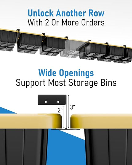 USA Based Overhead Garage Storage Rack, Connectable Heavy Duty Metal Ceiling Rails Garage Storage Organization Shelving System, Hanging Racks Tote Containers, Supports Up To 1 Bin, 1 Set Black