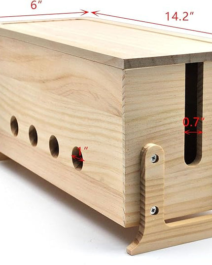 Large Cable Management Box, Wood Cord Hider Box & Organizer for Power Strip Hider Cable Storage for Office, TV Wires, Desk Cord Organizer, 14.2" x 6" x 6.3", Natural, Wood