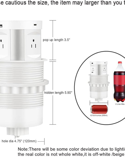 Automatic Pop up Outlet, Wireless Charger Power Strip Surge Protector Recessed Outlet, 4 AC Plug + Type-A and Type-C USB Port Outlets for Countertop Kitchen Island Conference Workbench, ETL Listed