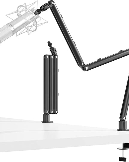 Adjustable Microphone Boom Arm for Lightweight Mics, 30-inch Rotatable Desk Stand with Cable Management & 3/8" 5/8" Threads, Space-Saving Design for Streaming, Podcasting, Gaming (Black)