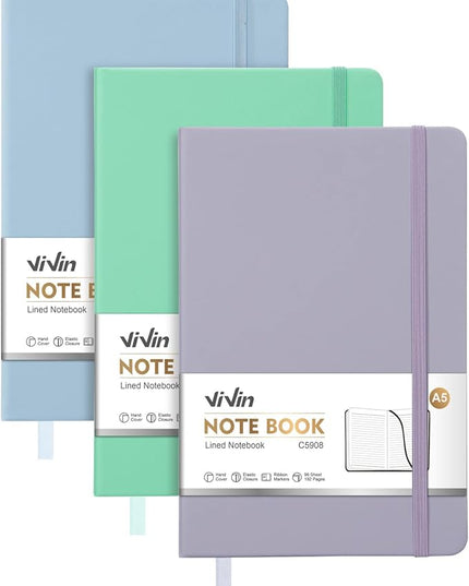 ViVin Lined Journal Notebooks for Work,192 Pages,5.5 x 8.3 inch,College Ruled,A5 Hardcover Journaling Notebooks for Work,3 Pack(Morandi Purple,Morandi Blue,Morandi Gree)