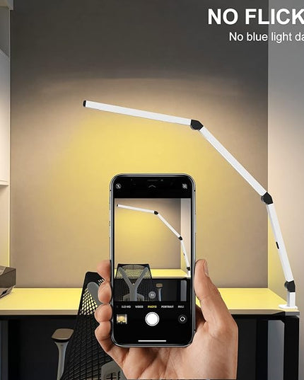 Micomlan LED Desk Lamp with Clamp, Dual Light Table Lamp with Adjustable Swing Arm, Eye-Care 4 CCT Modes & 5 Brightness Levels Clip-on Architect Modern Desk Light for Home Office Crafting Sewing