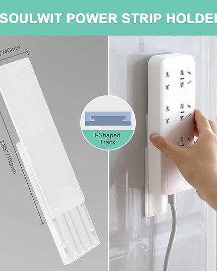 SOULWIT 5-Pack Self Adhesive Power Strip Holder, Surge Protector Fixator Wall Mount Punch Free Cable Management System for Remote Control Router Computer Kitchen Home and Office