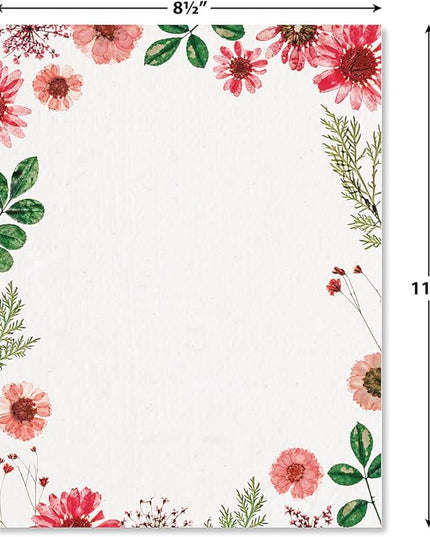 Current Sun Dried Floral Letter Paper - Spring Stationery Papers With Decorative Sun Dried Flowers Border, Printable Holiday, Wedding & Bridal Shower, & Invitation Sheets, Set of 25, 8 1/2" x 11"