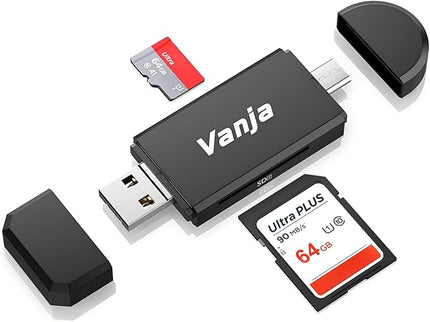 Vanja SD Card Reader, High-Speed USB Type A & Type C to Micro SD Card Adapter for SD, SDHC, SDXC, Micro SDXC | Compatible with iPhone 17/16/15, MacBook Pro/Air, iPad Pro, Smartphone