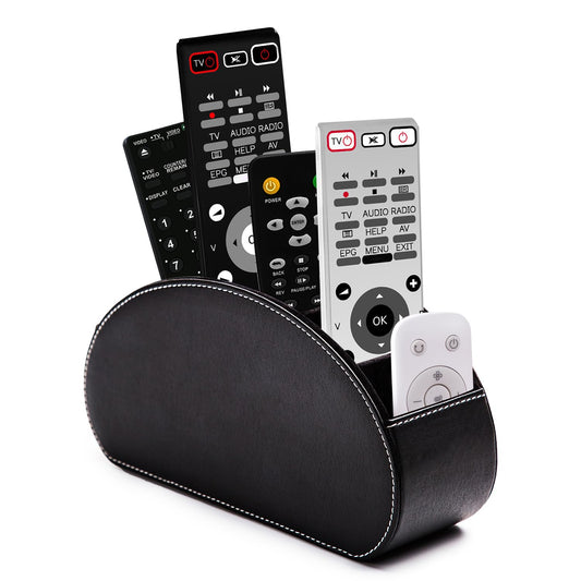 Remote Control Holders Organizer Box with 5 Compartment PU Leather Caddy