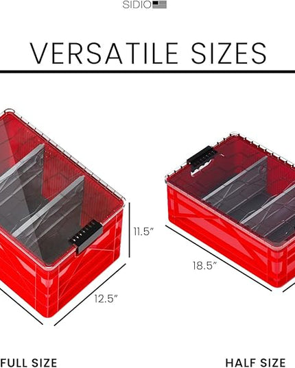 SIDIO CRATE Pro Pack - Two Full Size and One Half Size SidioCrate, Stackable Outdoor Organizer Storage Bins with Clear Lid and Dividers