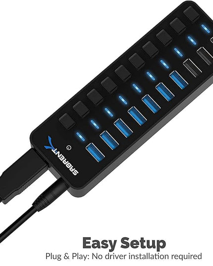 SABRENT 10-Port USB 3.0 Hub, Individual Power Switches and LEDs, 3 Smart Charging Ports, 60W Power Adapter, for PC, Mac, Xbox, PS5, Laptop, Desktop, USB Devices (HB-B7C3)
