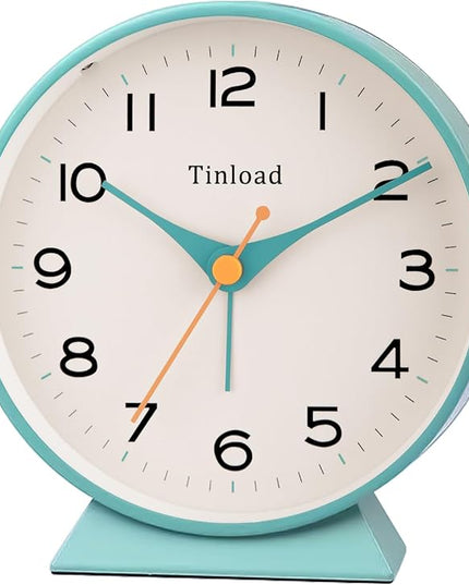Tinload 4.5" Battery Operated Retro Analog Alarm Clock, Small Silent Bedside Desk Clock,Lighted on Demand, Battery Operated, Snooze, for Living Room, Bedroom, Bedside, Desk(Green)