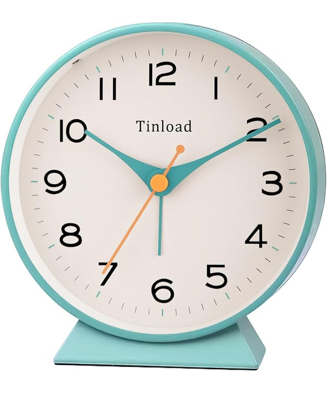 Tinload 4.5" Battery Operated Retro Analog Alarm Clock, Small Silent Bedside Desk Clock,Lighted on Demand, Battery Operated, Snooze, for Living Room, Bedroom, Bedside, Desk(Green)