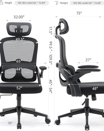 SIHOO Ergonomic Office Chair, Adjustable Lumbar Support, 110-130° Tilt, 3D Armrests, Rolling Computer Desk Chair with Headrest Black