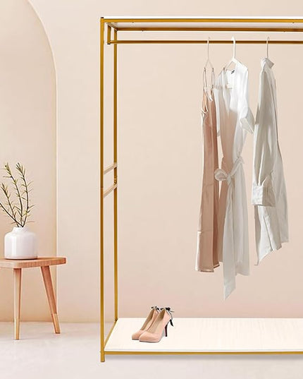 Gold Clothing Rack, Wedding Dress Garment Rack Multi-functional Clothes Organizer Retail Display Racks with Bottom Storage Shelf for Hanging Clothes Dresse Scarve Towel, 47.24" L x 17.71"W x 74.8" H