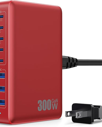 USB C Charger 300W USB C Charger Block, 8-Ports GaN IV Fast Charging Station Hub,PD 100W Laptop Charger Adapter,for MacBook Pro/Air/iPad/iPhone16/15/14/Apple Watch/DELL/Samsung for Home Office
